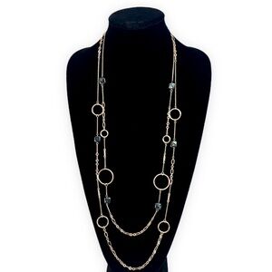 WHBM ⭐️ Double-Layer Modern Circle & Iridescent Black Pearl Necklace | NWOT